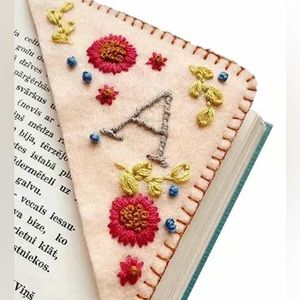 Hand Embroidered Initial A Cream Felt Corner Bookmark - NIP